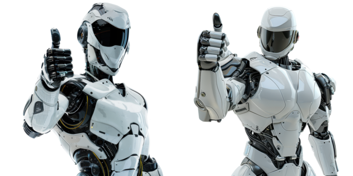 humanoid robot giving thumbs up isolated on a transparent background