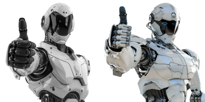 humanoid robot giving thumbs up isolated on a transparent background