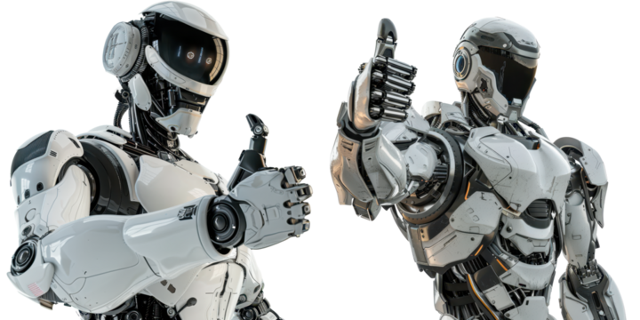 humanoid robot giving thumbs up isolated on a transparent background
