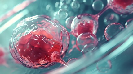 Close-up of colorful cells under a microscope, showcasing detailed cellular structures in a vibrant scientific image.