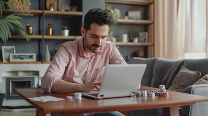 Fototapeta premium The man playing poker online