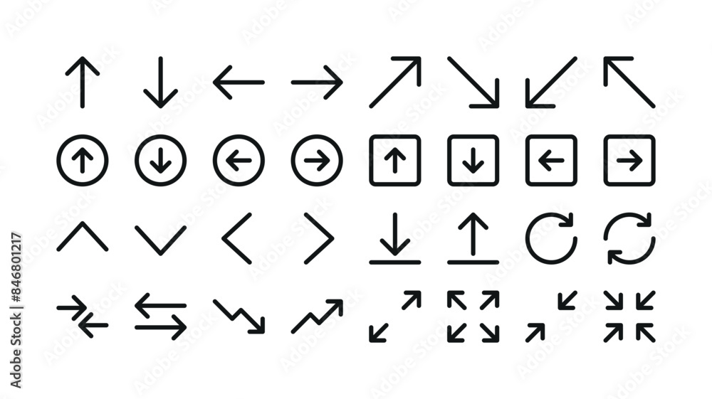 Poster arrows ui isolated icons set. set of line vector icon with editable stroke