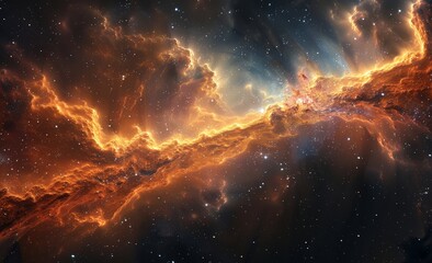 Fototapeta premium A breathtaking view of a celestial landscape, featuring deep red and orange clouds and bright white stars.