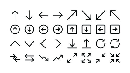 Arrows UI isolated icons set. Set of line vector icon with editable stroke