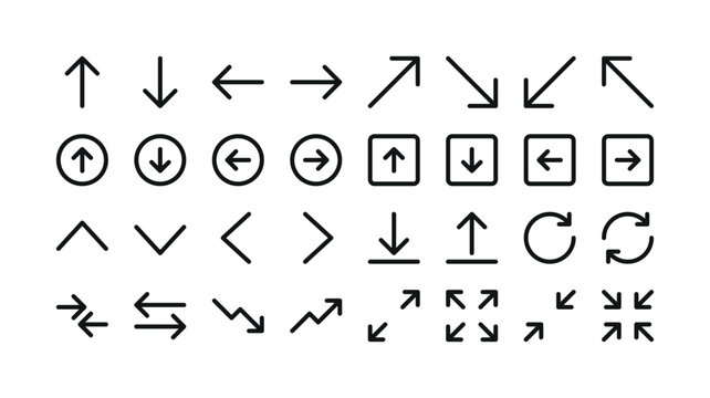 Arrows UI isolated icons set. Set of line vector icon with editable stroke