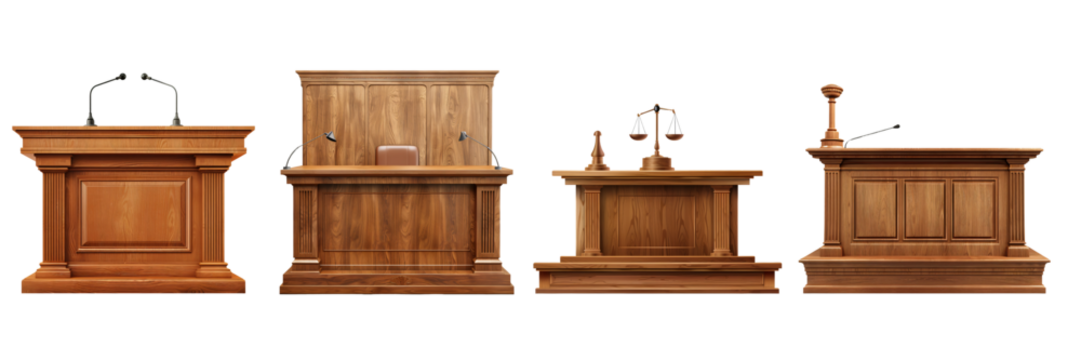 Legal Proceedings: Empty Courtroom Podium on Transparent Background