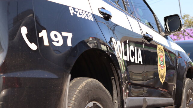 Brazilian police car parked in Sao Paulo. Photo captured on April 28, 2024 in Mogi das Cruzes - SP - Brazil.