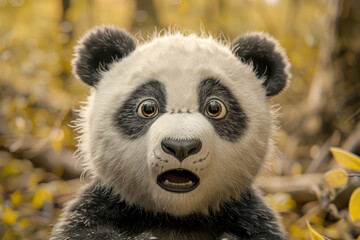 Adorable panda with big, round eyes showing a shocked expression