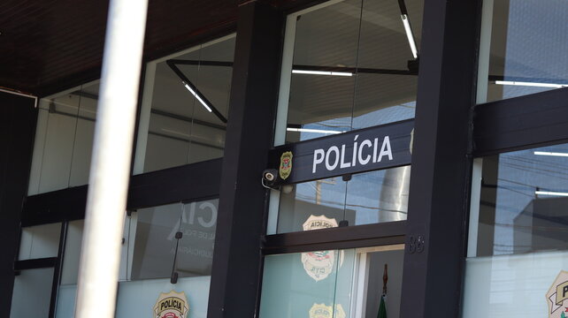 Facade of a police station in Brazil. Photo captured on June 11 2024 in Mogi das Cruzes - SP - Brazil.
