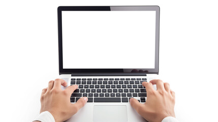 Person typing laptop blank screen