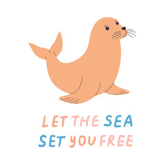 Summer quote, sea life phrase. Vector illustration on a white background. Sea poster, print, card, kids apparel decor, sticker.