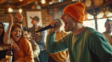 The man singing in bar
