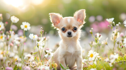 Chihuahua in Blooming Meadow