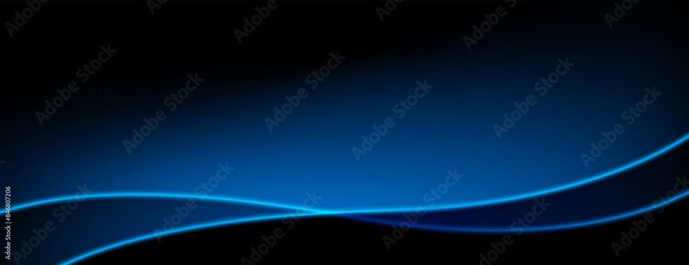 Wall mural blue wave neon light background with wavy lines