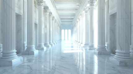 Obraz premium 3d rendering white corridor pillars background,Marble pillars building detail. Generative AI