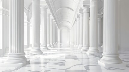 3d rendering white corridor pillars background,Marble pillars building detail. Generative AI