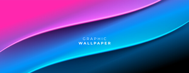 a blue and pink abstract futuristic background with a curved wave neon light