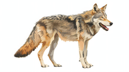 side view of a wolf, kind of wolfdog, looking away mouth open, cut out isolated on white background, png
