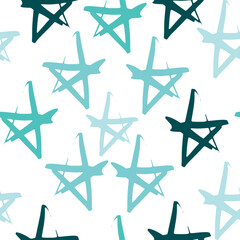 Seamless stars pattern. Vector background with watercolor pink and glittering golden stars.