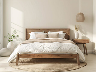 neutral minimalist bedroom with cozy decor