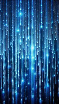  Digital code stream, binary streams in the style of a blue matrix, abstract vertical background