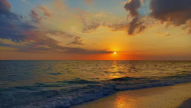 Relaxing Sunset Sky Ocean Beach Waves 