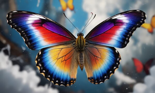 Colorful Butterfly with Purple, Blue, Yellow, Orange, and Red Wings