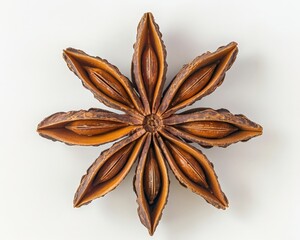 A beautiful wooden carving resembling a flower made from dried pods.