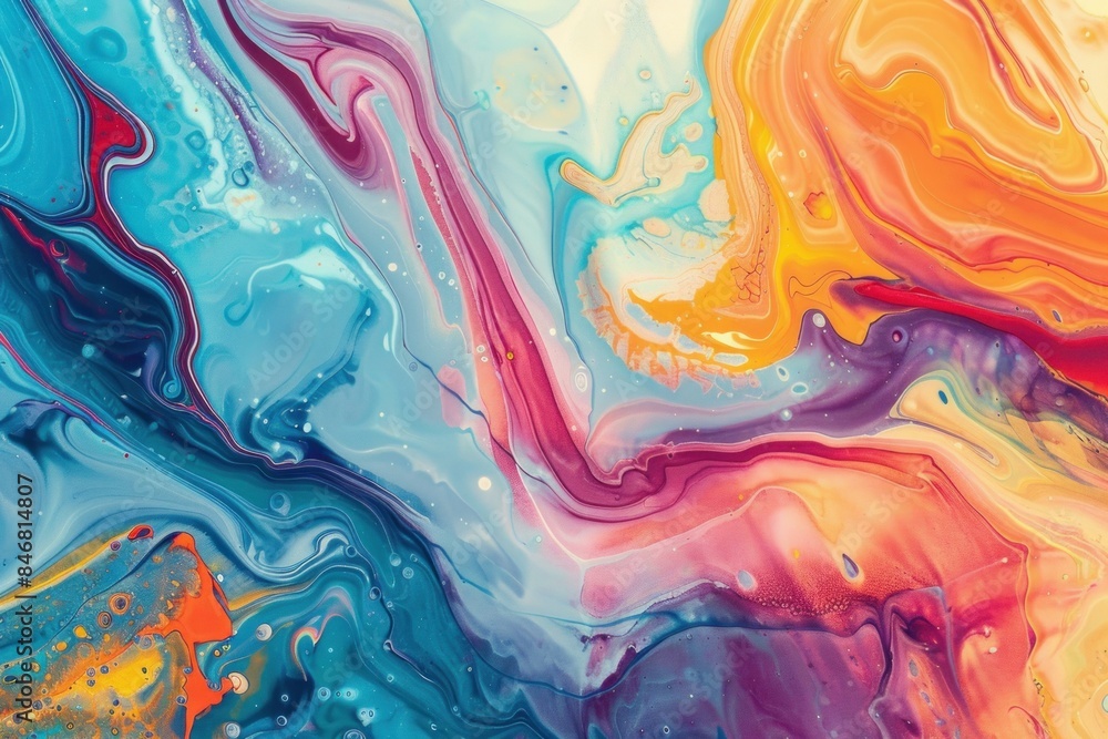 Poster abstract colorful background with swirling patterns of acrylic paint