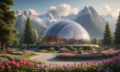 A Glass Dome Building in the Mountains