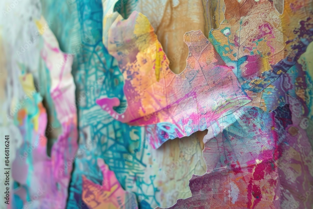 Poster closeup of vibrant, textured canvas with abstract art patterns