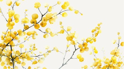 Lovely design of mimosa flowers on a white backdrop