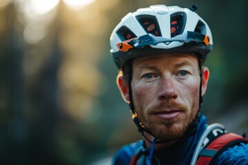 Fototapeta premium portrait of a male mountain biker on a trail