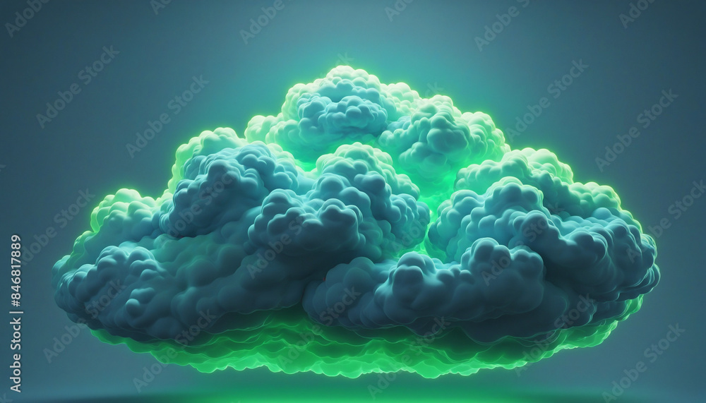 Wall mural three-dimensional cloud formation illuminated with neon glow in a surreal sky