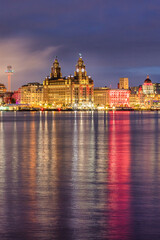 Liverpool waterfront illuminated at night 