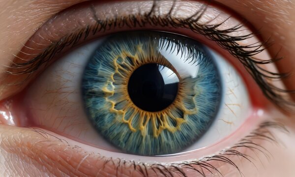 A Close-Up of a Blue Eye with Yellow Circles