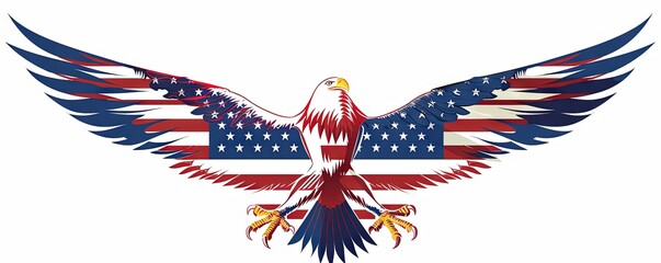 Isolated flag of USA with an eagle emblem on white background