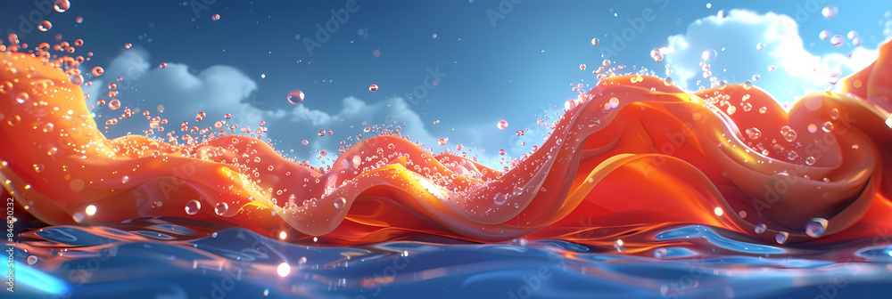 Poster fluid abstract shapes with vibrant colors and wavy lines. digital abstract art