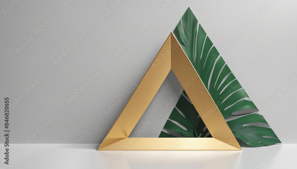 Aufkleber tropical leaves shadow and golden triangle shape create a striking three-dimensional abstract backgr