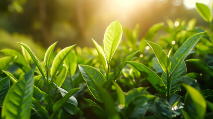 Fresh tea leaves at tea plantation, Green tea leaves