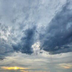 Blue sky with white clouds, bright colored cloudscape banner. Fluffy heaven pattern, aesthetic natural scene. Beautiful Cloudy background, nature environment wallpaper, panoramic view