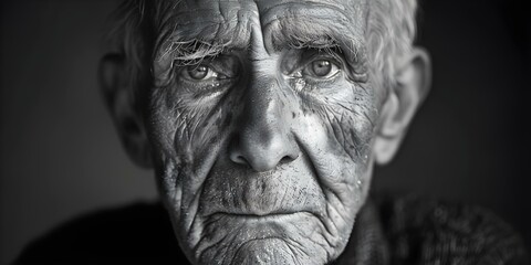 Old man with intense gaze in black and white portrait photo. Concept Portrait Photography, Black and White, Intense Gaze, Elderly Man, Expressive Eyes