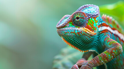Obraz premium chameleon, panther chameleon, Furcifer pardalis, Madagascar, close-up, macro, reptile, camouflage, lizard, Nosy Be, Ambanja, texture, scales, animal, Ambilobe, wallpaper, background, photography
