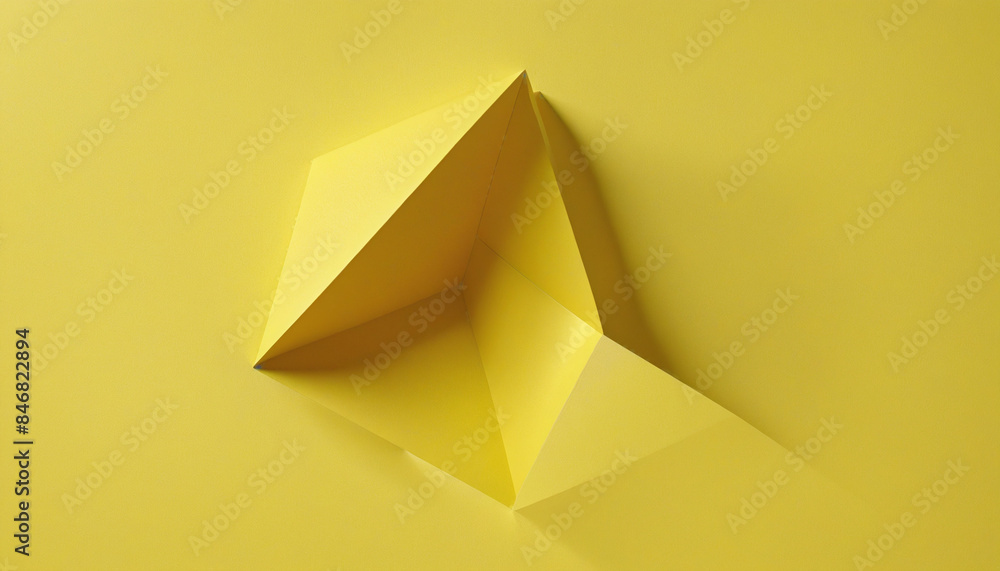 Poster yellow geometric composition design with abstract three-dimensional render in a minimalist monochrom