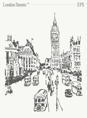 Vector illustration of a double decker bus with Big Ben in London