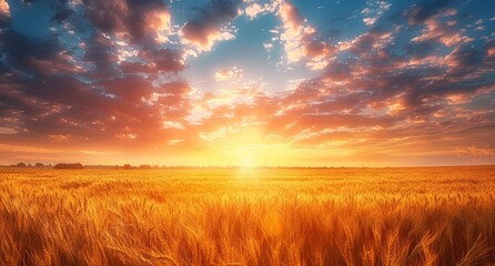 Golden Sunset Over Wheat Field