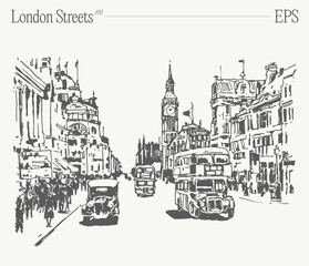 Vector illustration of a double decker bus with Big Ben in London