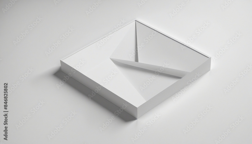 Poster twisting three-dimensional geometric shapes on a clean white platform with a minimalist triangle fra