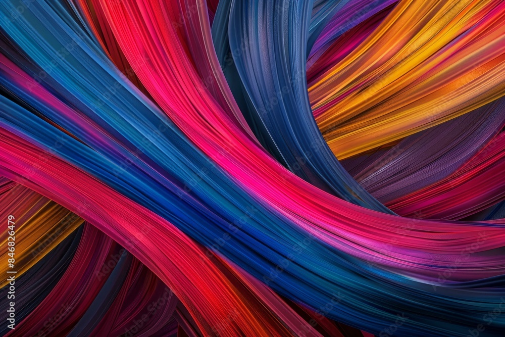 Poster vibrant and dynamic digital art with colorful abstract swirls background in red, blue, and yellow, c