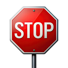 A classic red stop sign with white lettering on a white background. The sign is an octagon and has a black pole. Generative AI